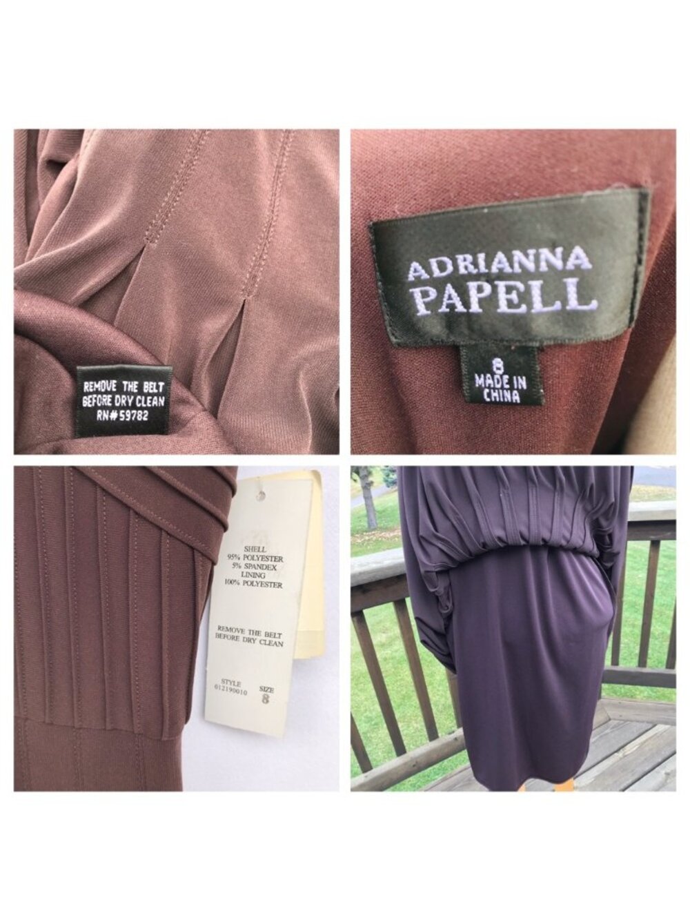 ADRIANNA PAPELL Pintuck Jersey Cap Sleeve Fit N Flare Dress 8 Brown Belt NWT - Picture 4 of 15